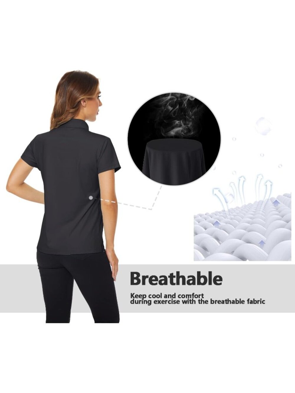 Women's 01-black Golf Polo Shirt Short Sleeve UPF 50+ Sun Protection Quick Dry - Picture 6 of 6